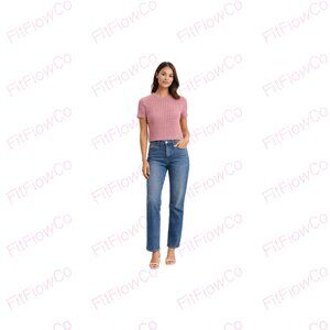 DKNY Jeans Open Stitch Short Sleeve Crewneck Sweater Dusty Pink XXS NWT